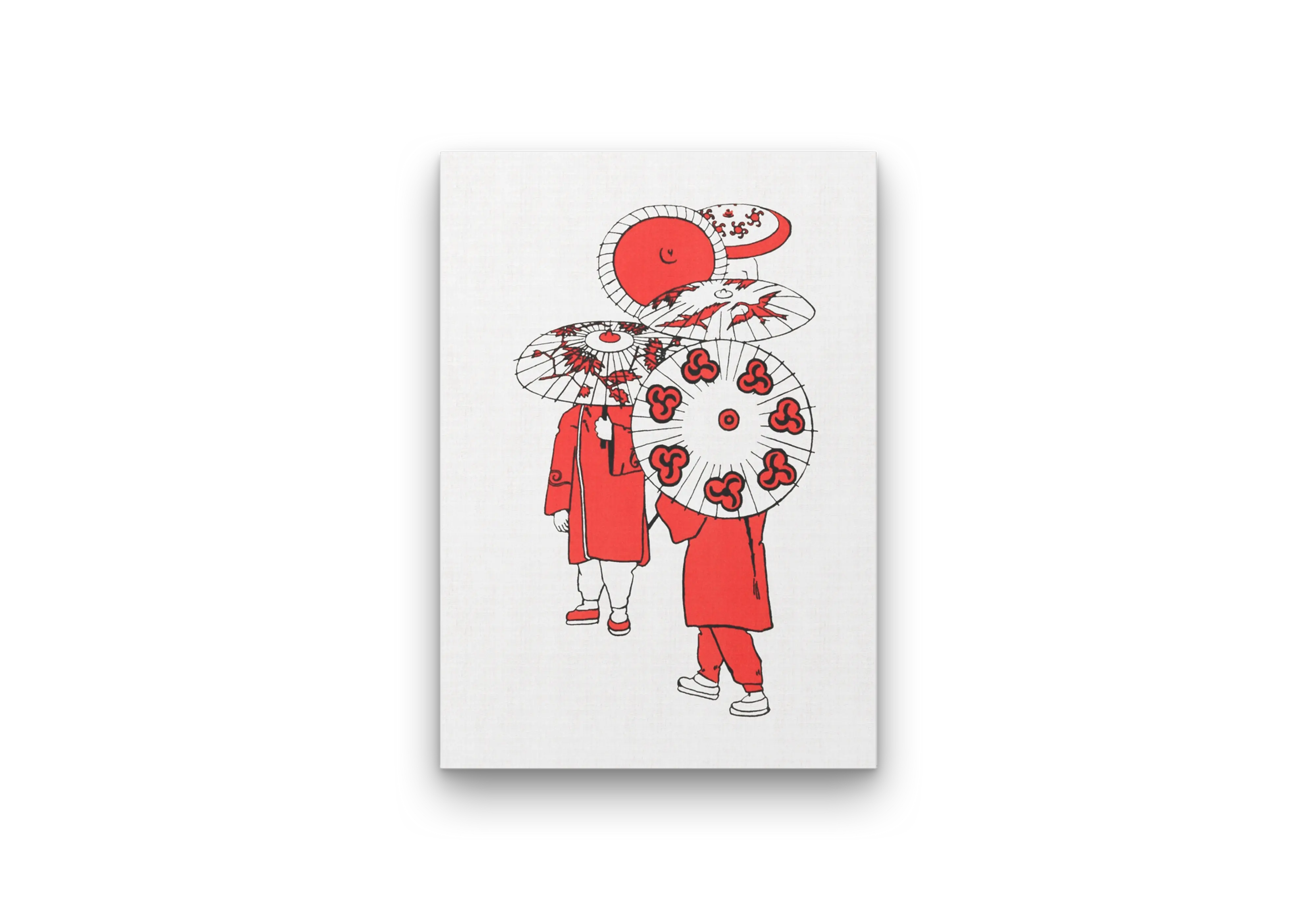 Japanese Red Umbrella Figures Wall Art Canvas Print for Minimal Cultural Décor