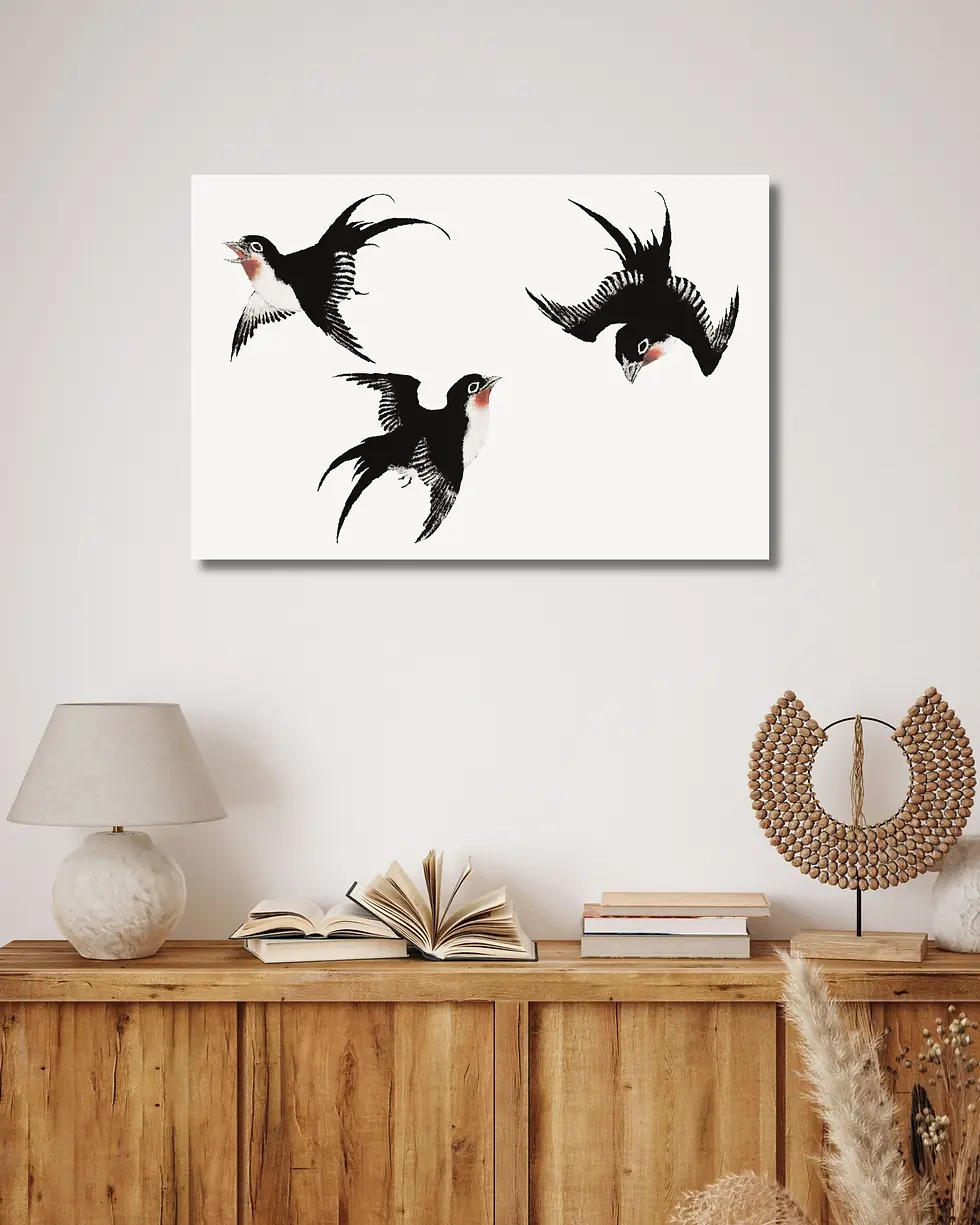 Thumbnail: Swallows in Flight (c. 1832) Japanese Woodblock – Katsushika Hokusai