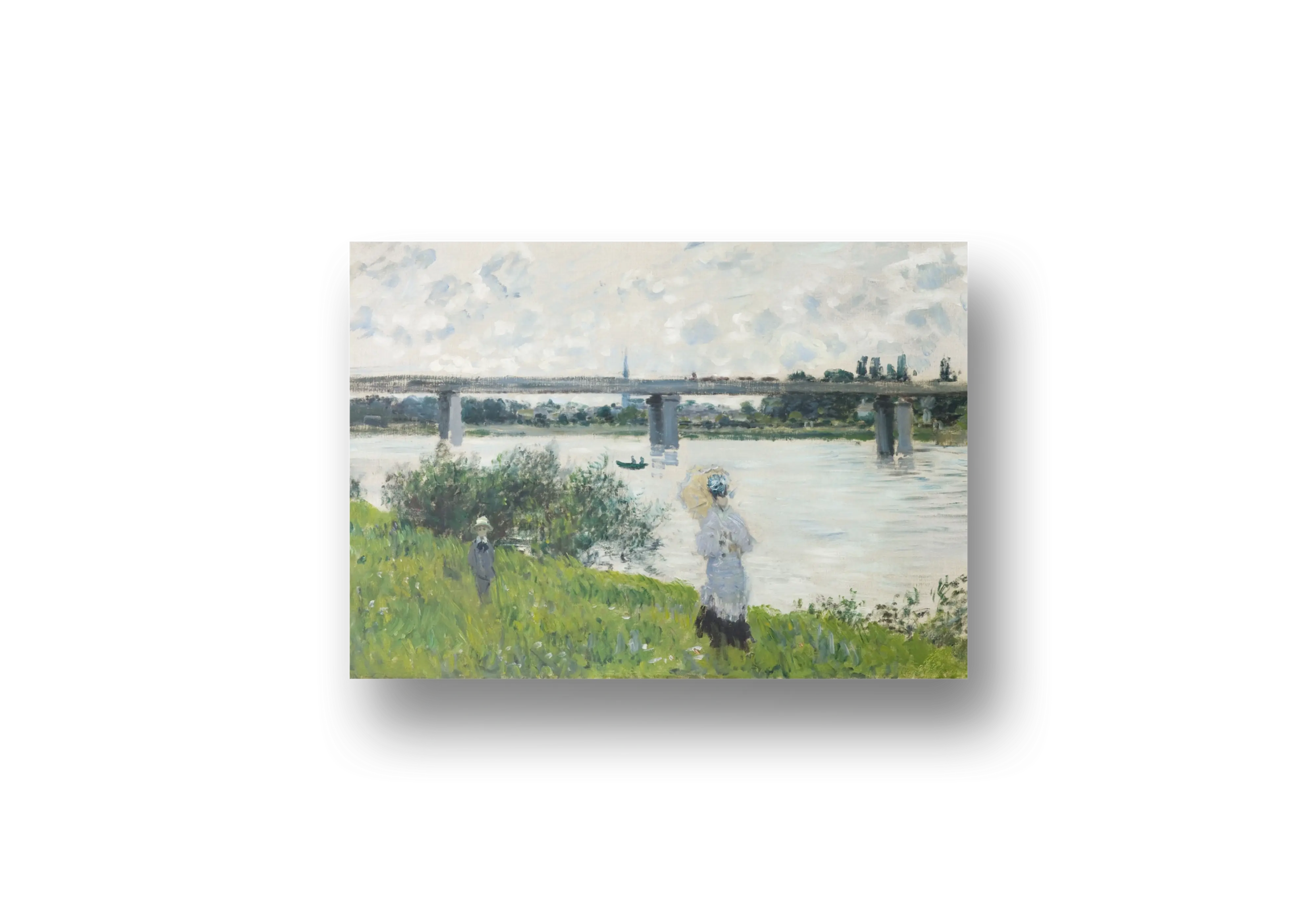 Riverbank with Bridge Impressionist Landscape Canvas Wall Decor – Claude Monet