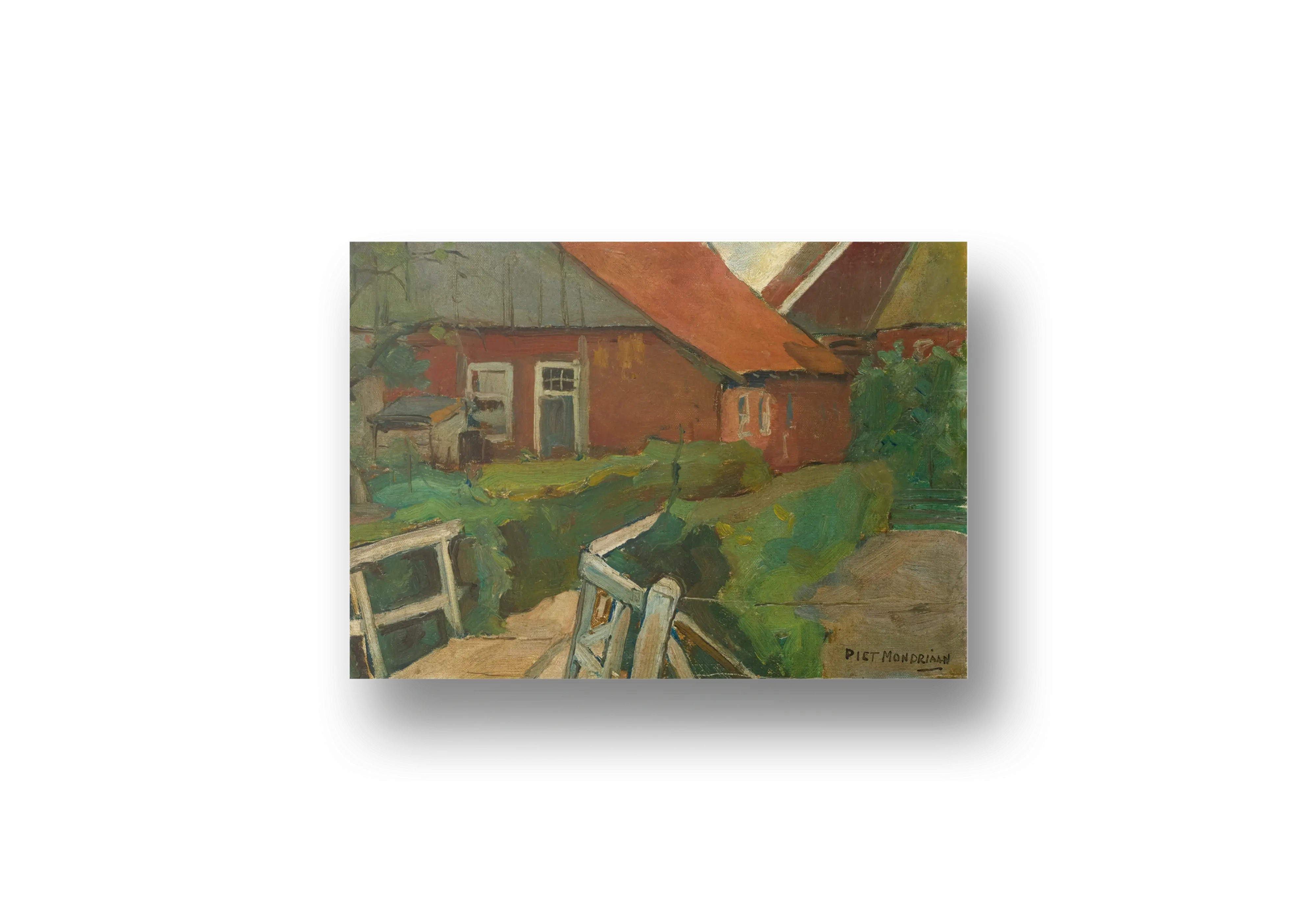 Farm Building With Bridge (circa 1899) Rural Scene Art – Piet Mondrian