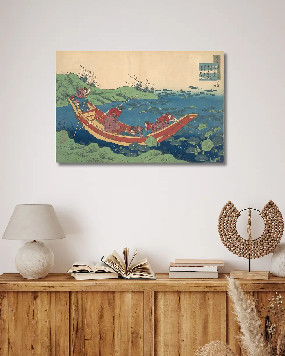 Thumbnail: Lotus Gathering on River Boat (c. 1835) – Katsushika Hokusai