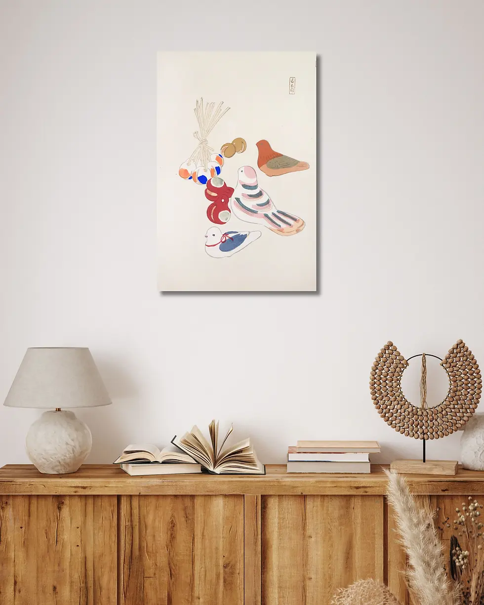 Thumbnail: Japanese Bird and Folk Charm Toys 1919 Art Print – Kawasaki Kyosen