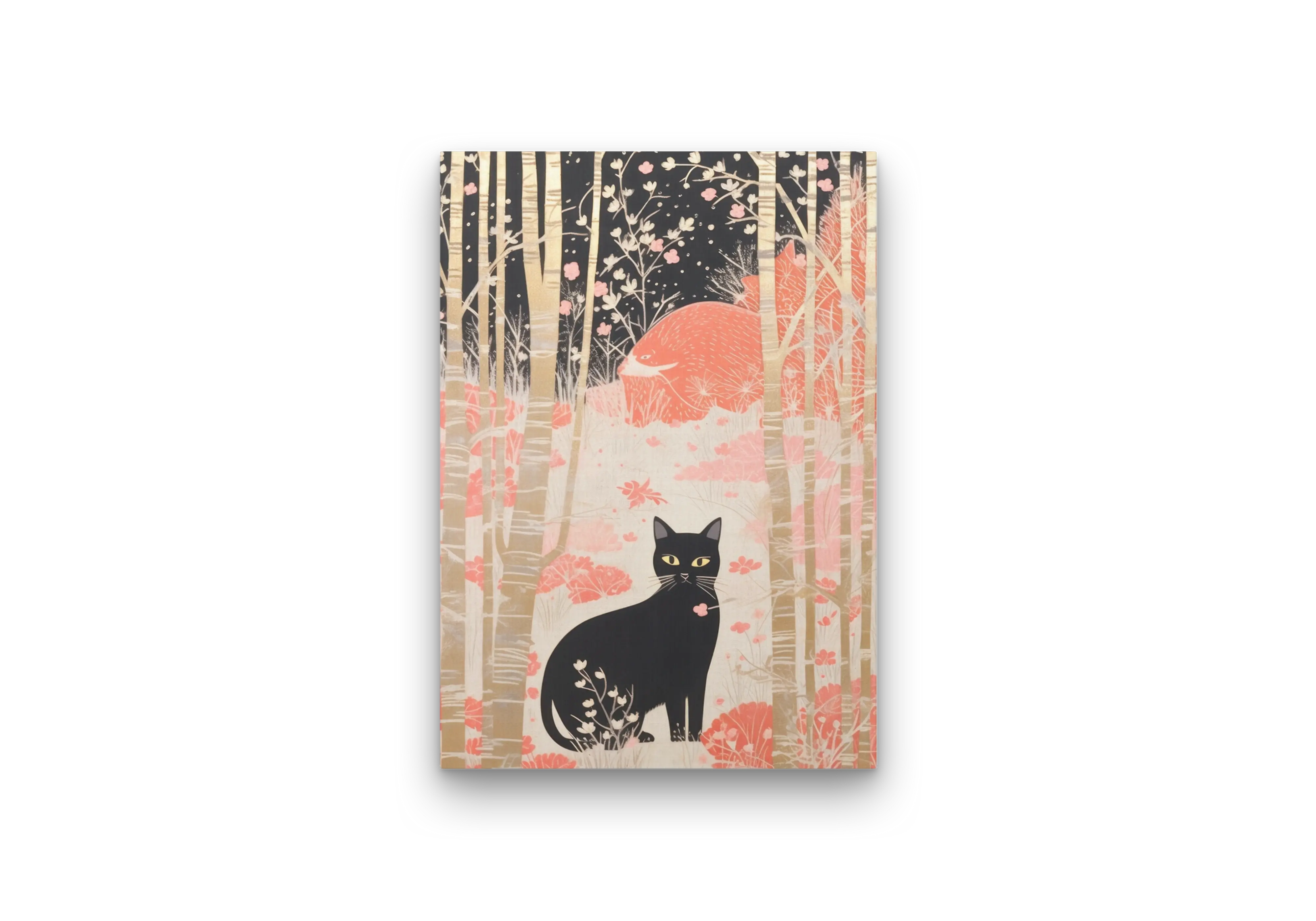 Whimsical Black Cat Forest Wall Art Canvas Print for Artistic Home Décor