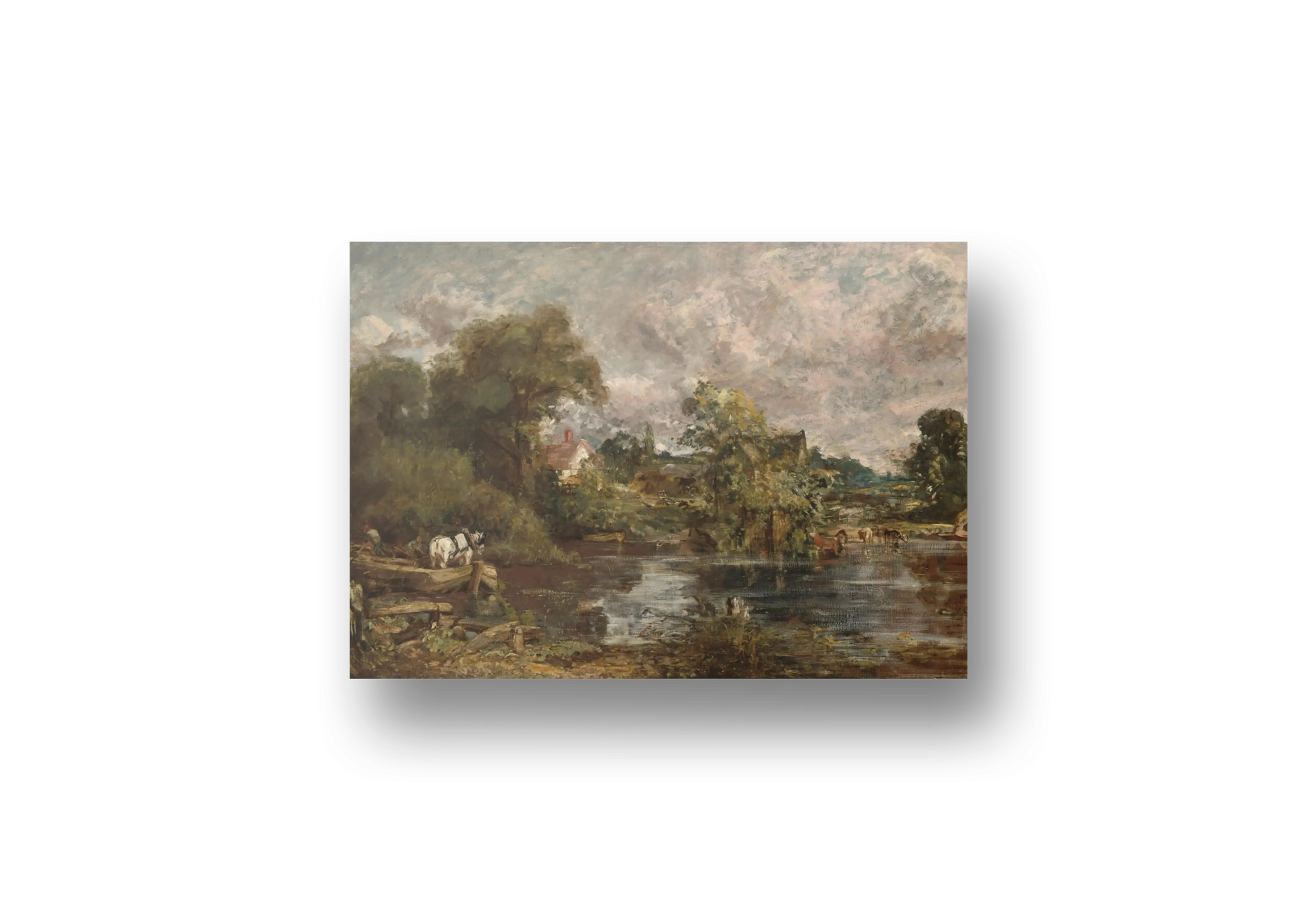 River Landscape with Cattle and Boats Canvas Print