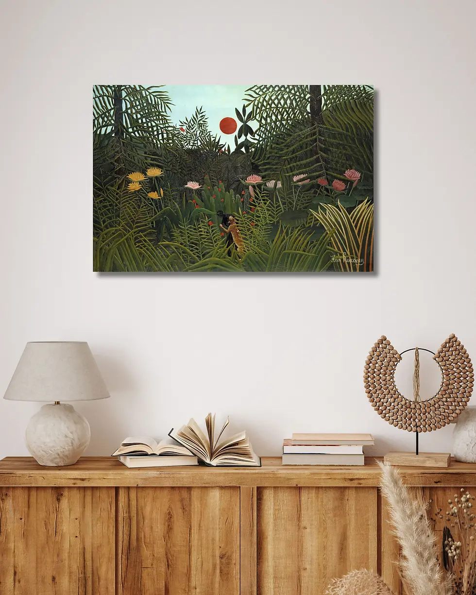 Thumbnail: Jungle with Setting Sun 1910 Tropical Landscape – henri rousseau
