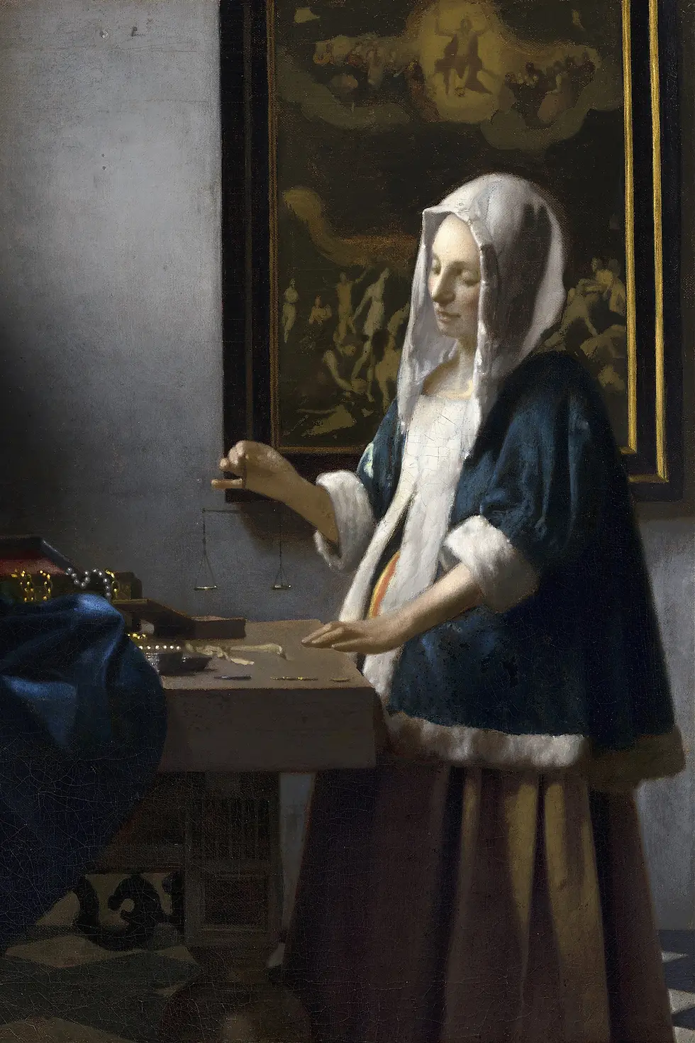Thumbnail: Woman Holding a Balance (c. 1664) – Johannes Vermeer