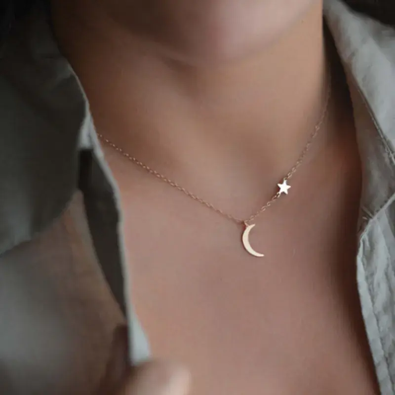 Miniatura: Pendant Necklace Women Gold Color Beads Moon Star Horn Crescent Choker