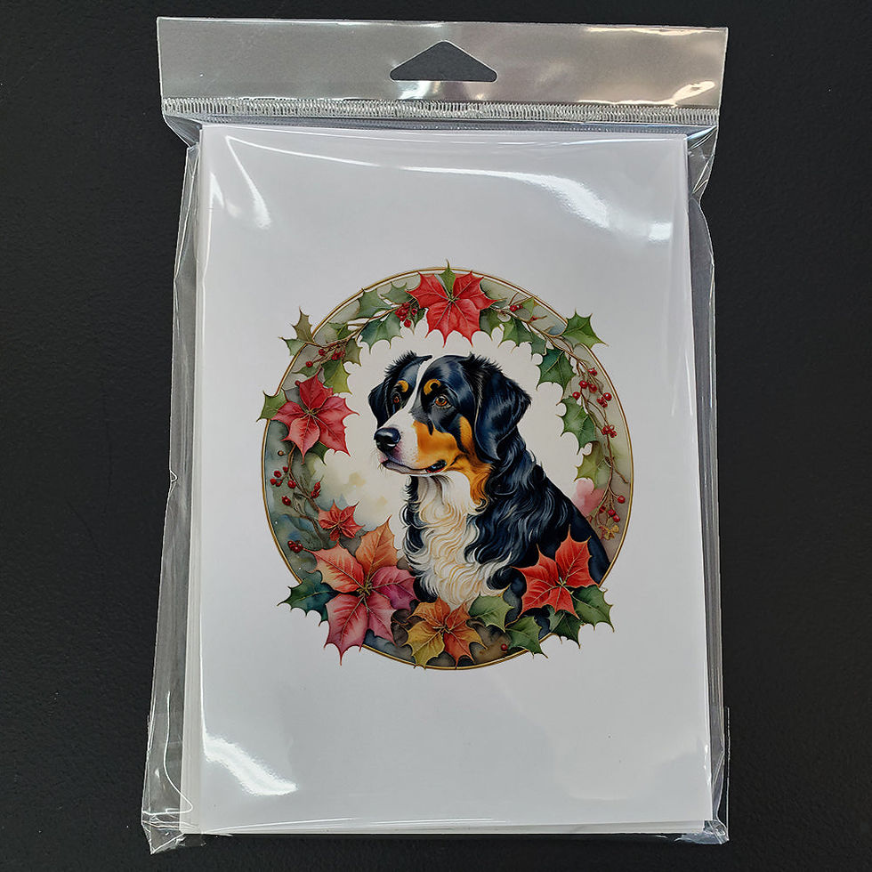 Thumbnail: Appenzeller Sennenhund Christmas Flowers Greeting Cards Pack of 8