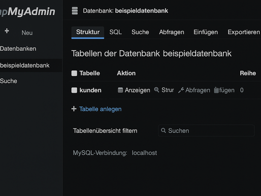 benutzeroberfläche von phpAdmin