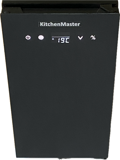 Lodówka do chłodzenia mleka do ekspresów do kawy marki Kitchenmaster model MC 8 DBST. Panel kontrolny.