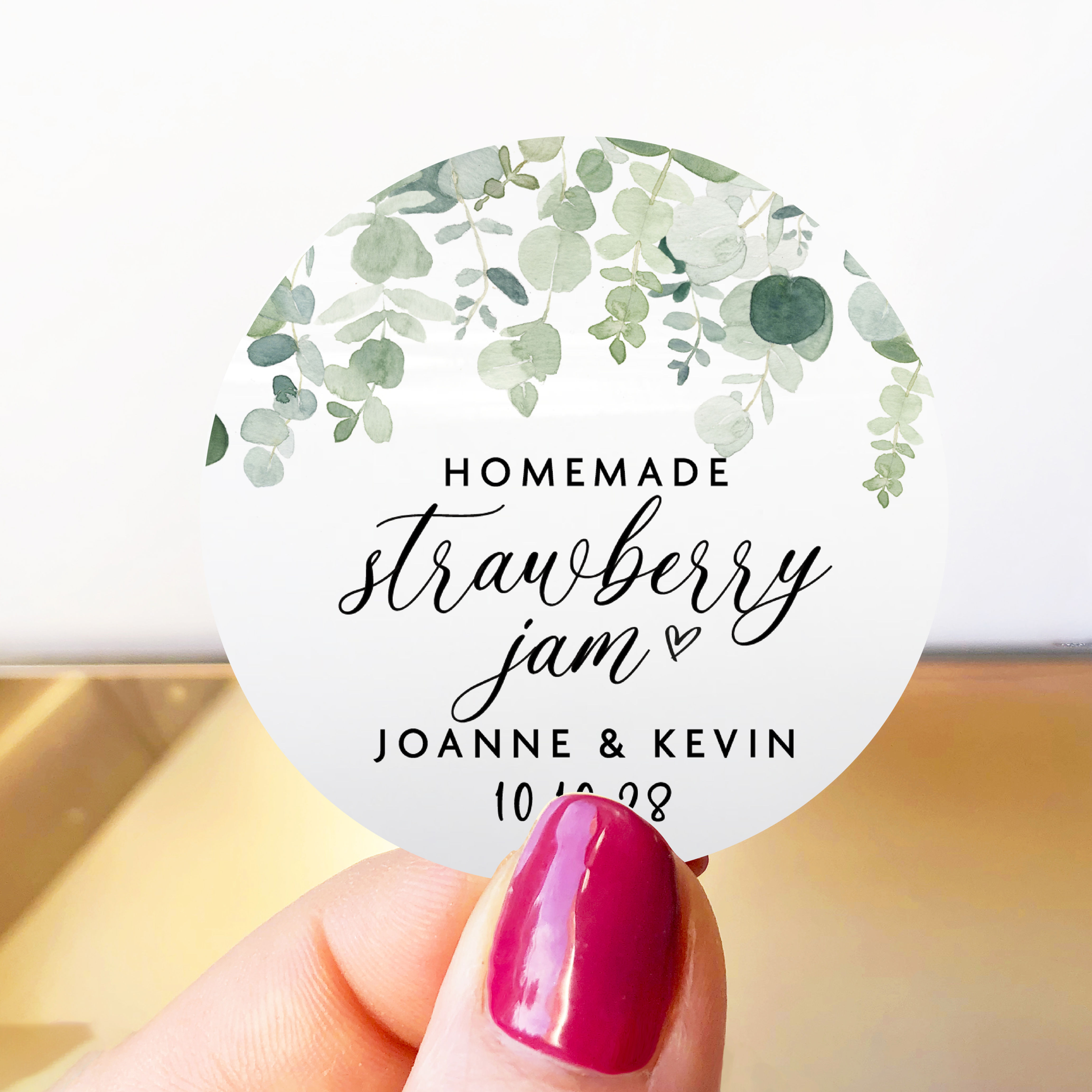 Personalised Wedding Jam Jar Stickers, Custom Round Favour Jar Labels, Clear
