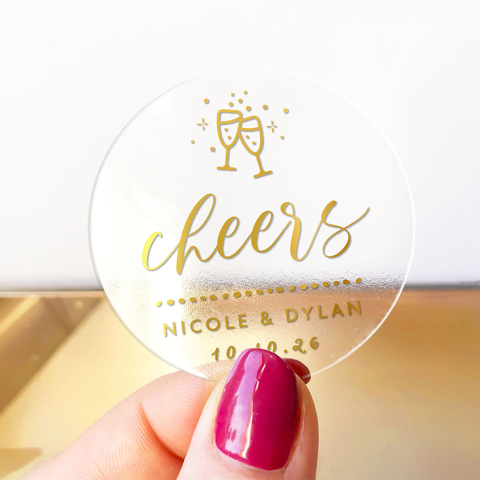 Cheers Wedding Favor Stickers With Names And Date, Personalized Sticker Labels