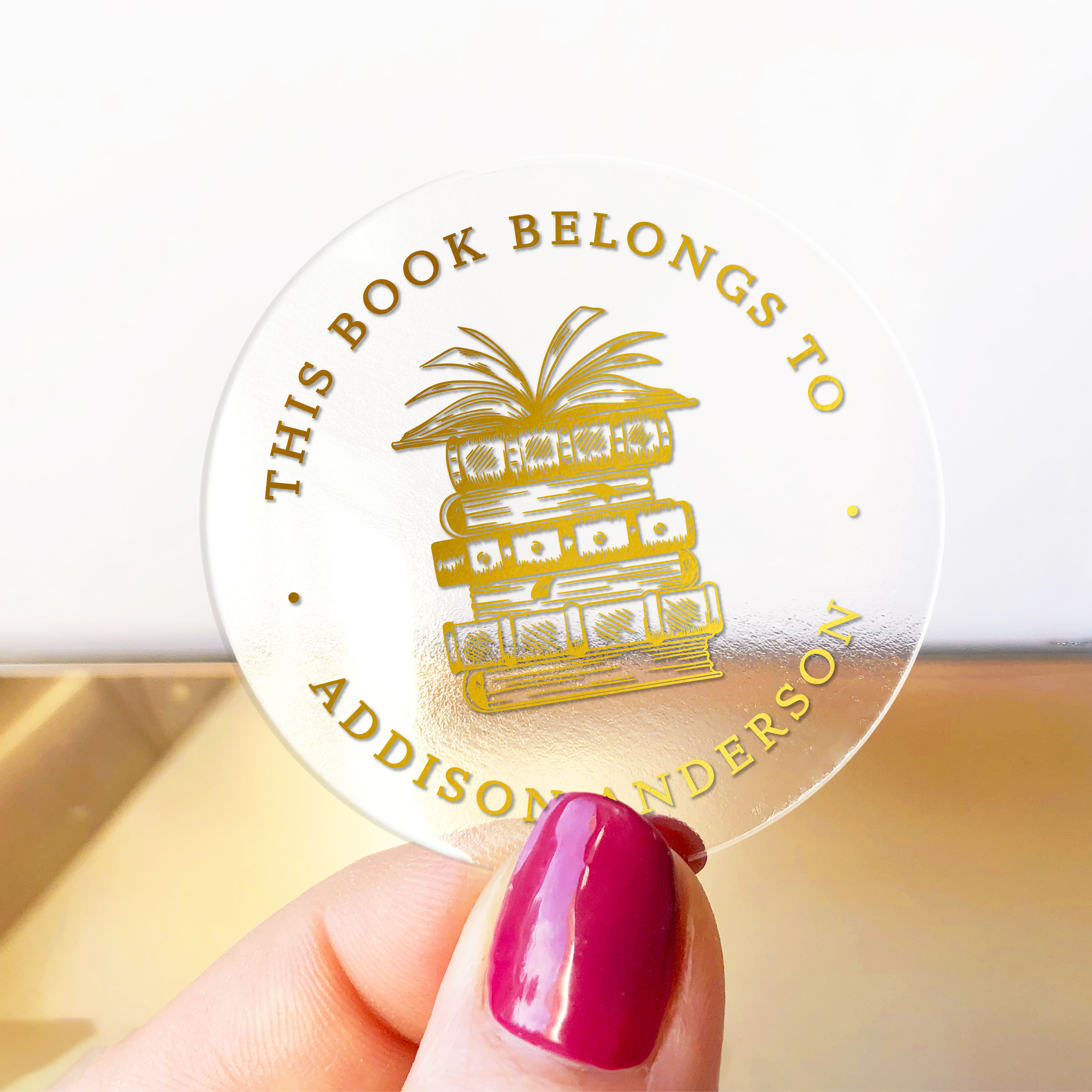 belongs to custom name text clear gold foil stickers labels