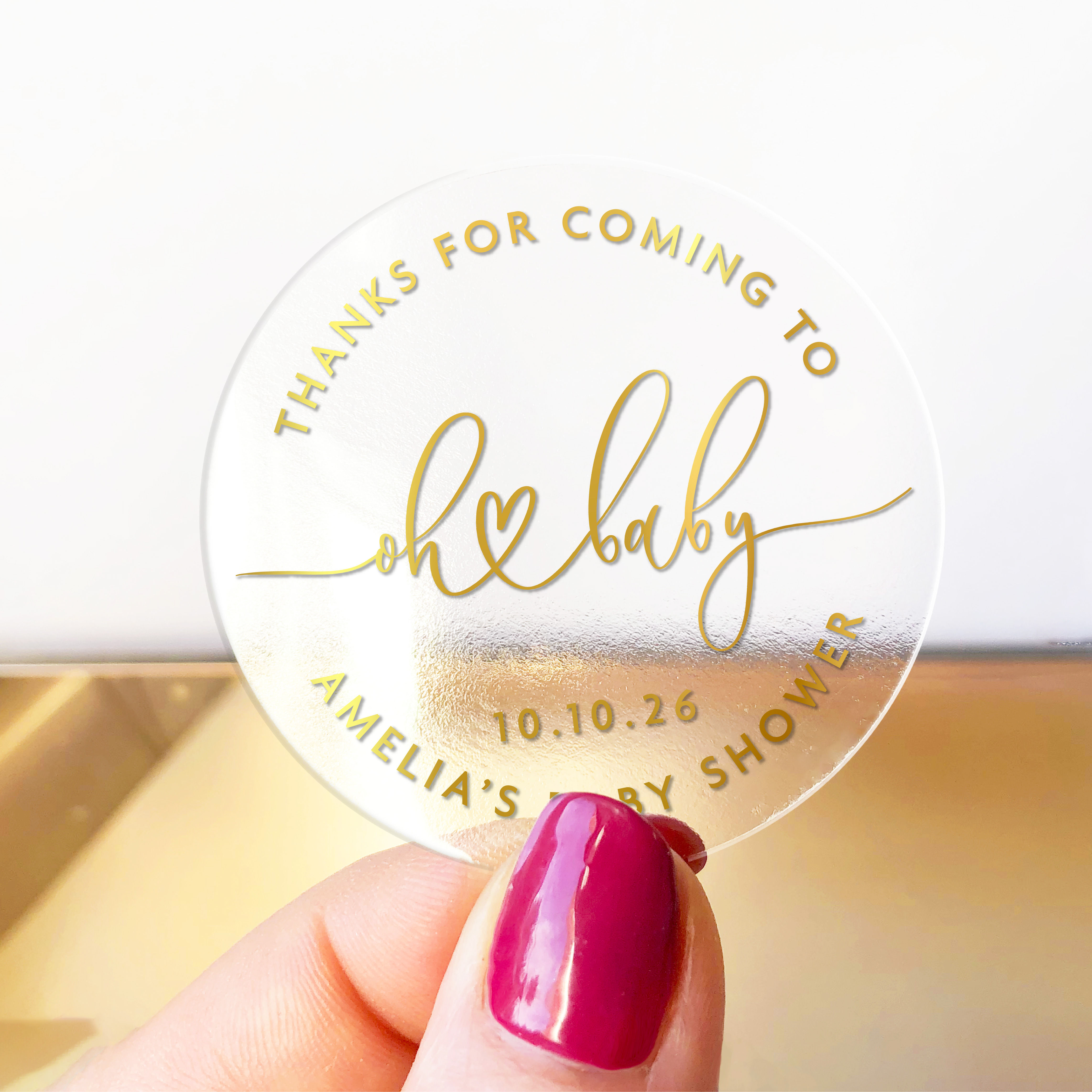 Round Baby Shower Gold Foil Stickers, Baby Shower Name Tags, Shower Stickers