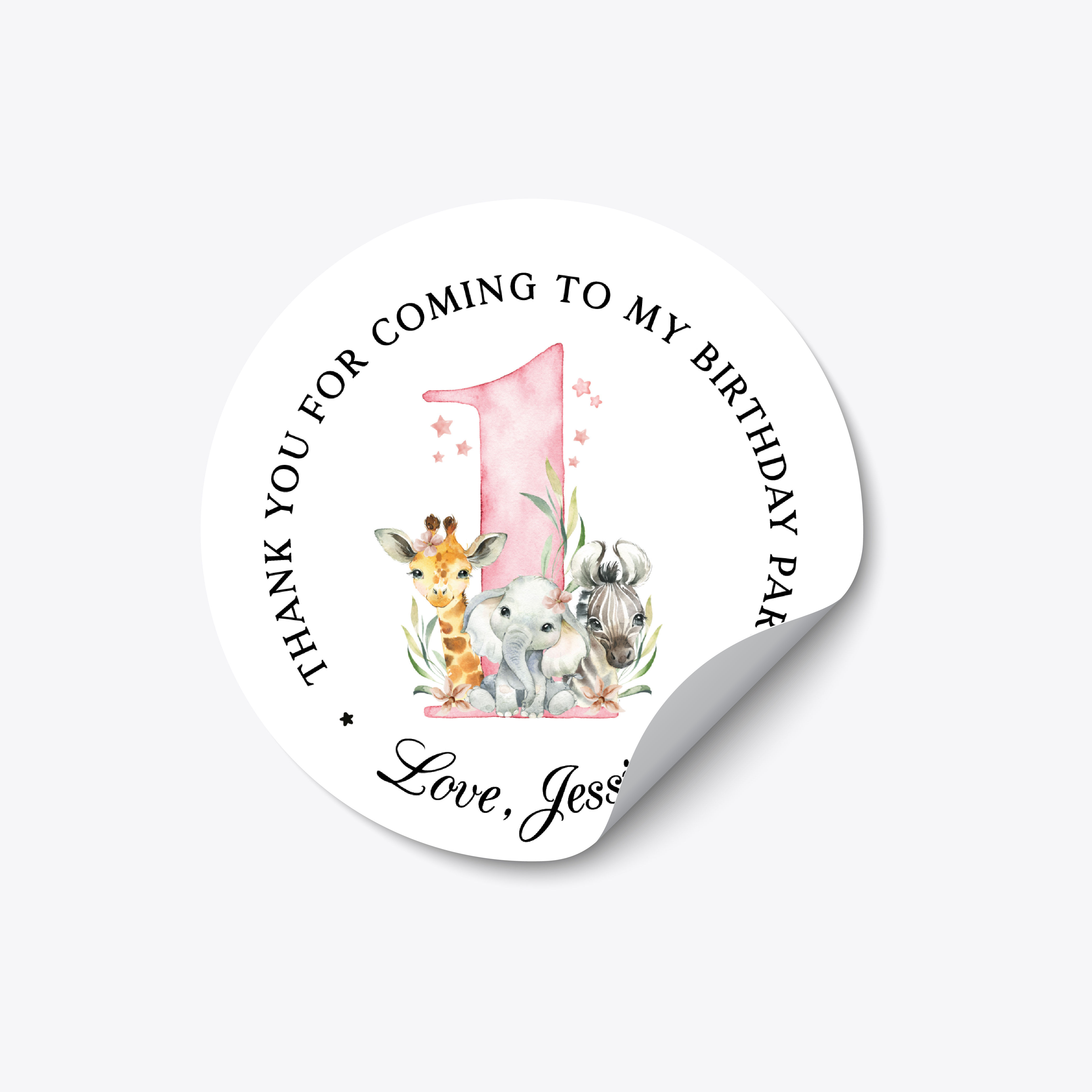 Personalized First Birthday Girl Stickers, First Birthday Party Stickers, One