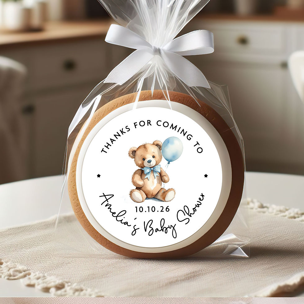 Blue Bear Baby Shower Stickers, Personalised Baby Boy Shower Favour Tags