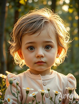 Enfant sensbile dans la nature entourée de fleurs