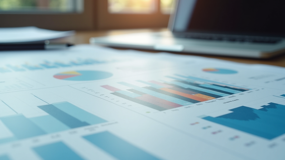 Close-up view of financial charts and reports on a desk