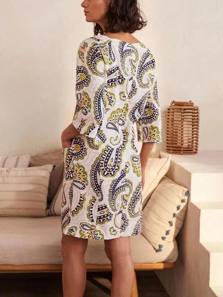 Thumbnail: Boden Laurie Linen Dress Ivory Paisley Size Uk 18R W0708 Brand New D36