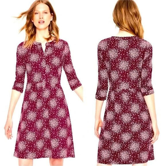 BODEN Briar Jersey Dress Mulled Wine Red Flower Burst J0268 UK 10R EXCELLENT D12