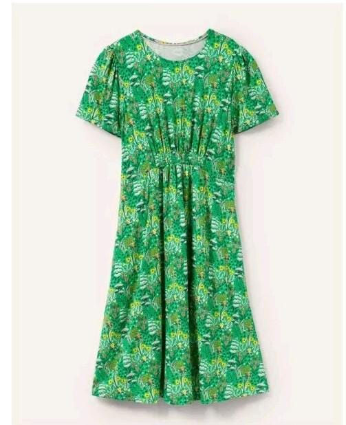 Boden Crew Neck Jersey Dress Green Floral Size Uk 6 Brand New Sample D43