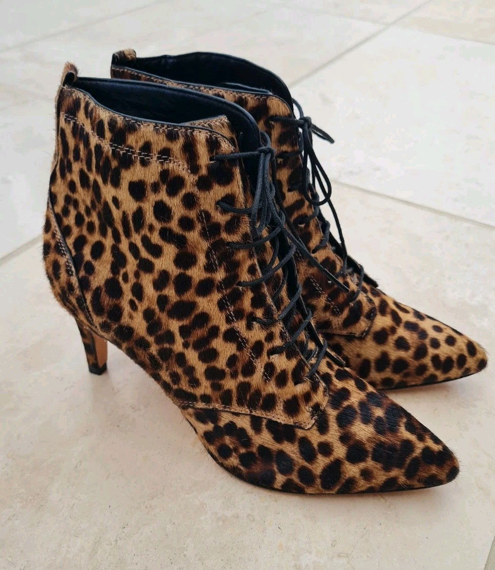 BODEN Leather Leopard Pony Skin Ankle Boots Size 39/6 RRP £180 Brand New H9