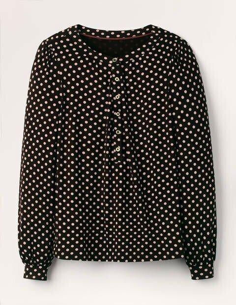 Boden Popover Black Regular Dot Blouse Top Size Uk 8 J0716 Brand New Sample T14