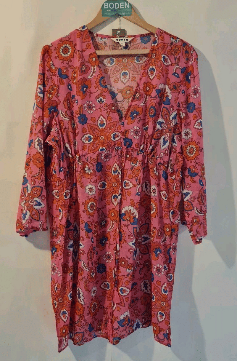 BODEN Cotton Beach Short Kaftan Floral D0924 Size UK 16R A22