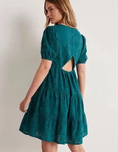 Thumbnail: BODEN Back Detail Broderie Dress GREEN RRP £110 SIZE UK 14R D0246 BRAND NEW D46