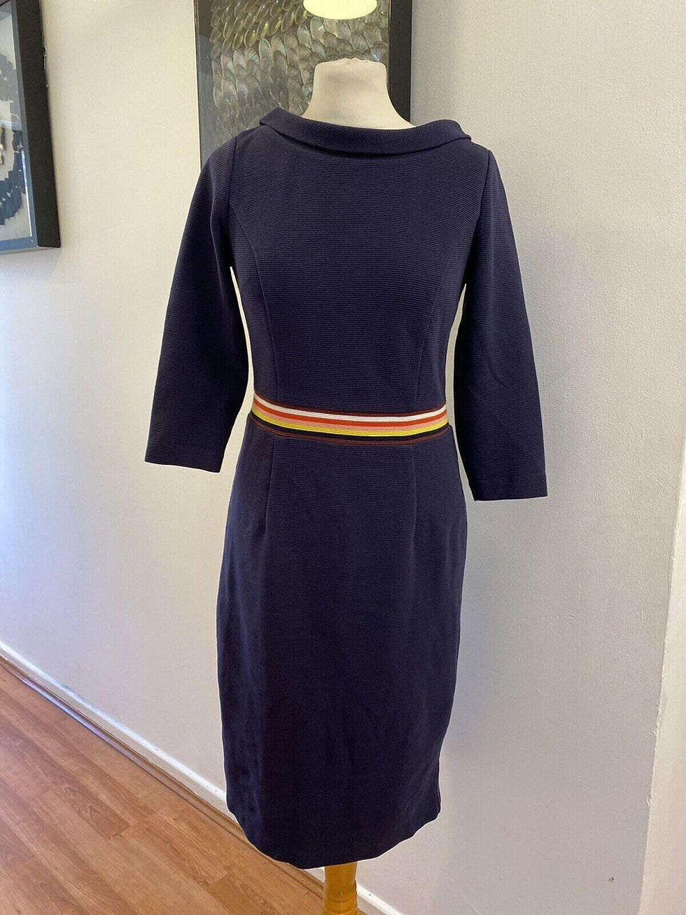 Thumbnail: Boden Daisy Ottoman Midi Dress Navy Size Uk 12L J0375 Brand New D24
