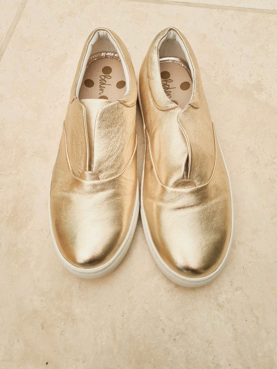 Thumbnail: BODEN Metallic Leather Gold Slip On Trainers RRP £85 Size 40/6.5 Brand New  H9
