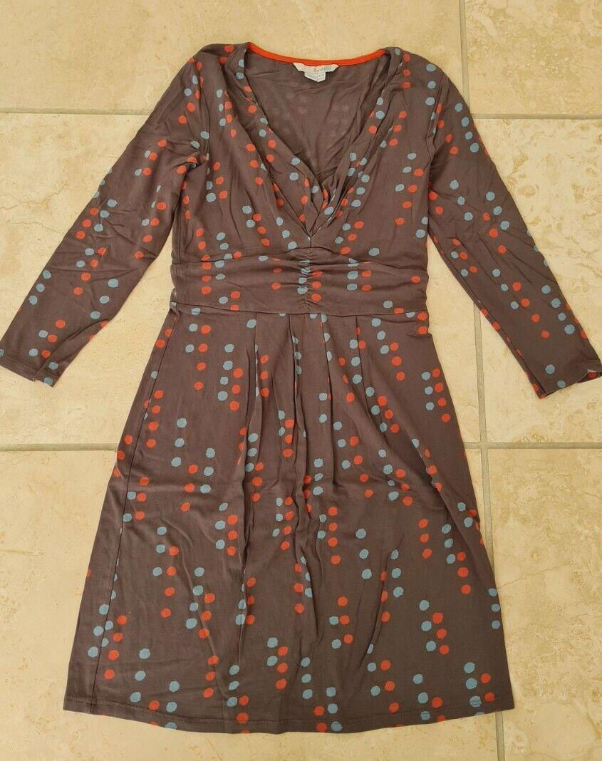 Thumbnail: Boden Gathered Band Tunic Dress Pewter with blue-red polka dots WL846 UK 12R D17