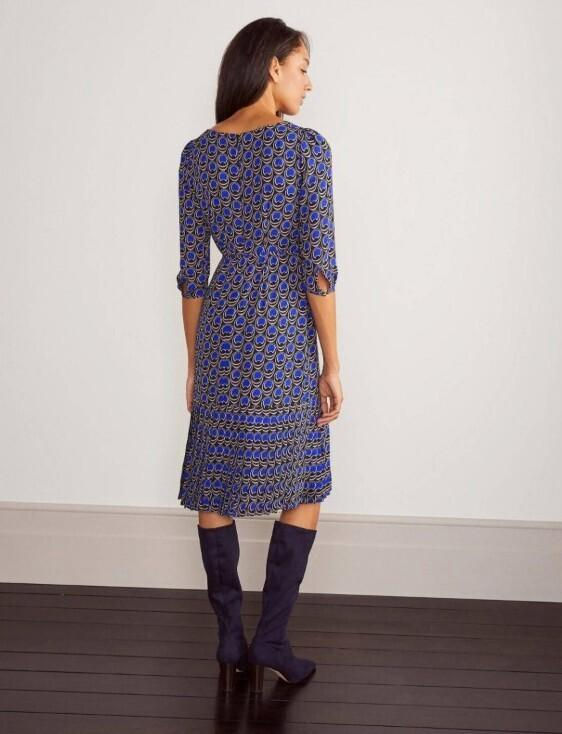 Thumbnail: Boden Casey Pleated Dark Navy Midi Dress, Buckle Size Uk 12 Brand New W0663 D22