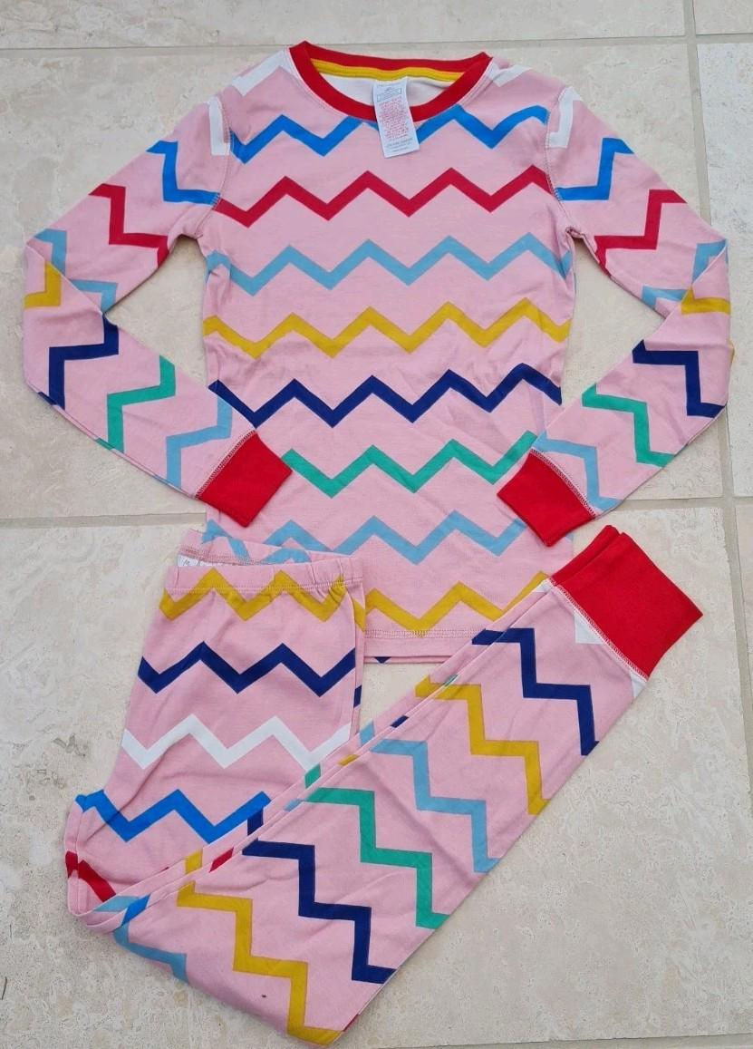 Mini Boden Girls Cosy Pink Zigzag Long John Pyjamas Set Age 10 Years Brand New