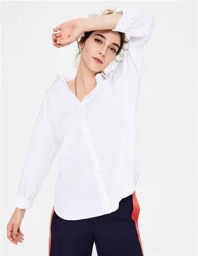 Boden Maria Relaxed Shirt Cotton White Size UK 12R W0279 Brand New T13
