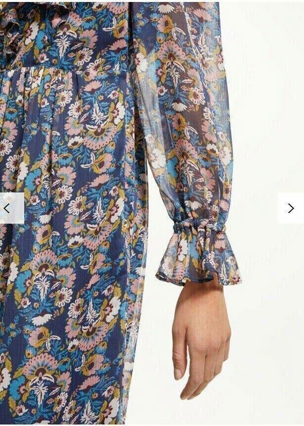 Thumbnail: Boden Amalie Floral Print Ruffle Dress Navy W0239 Size UK 10R  D6
