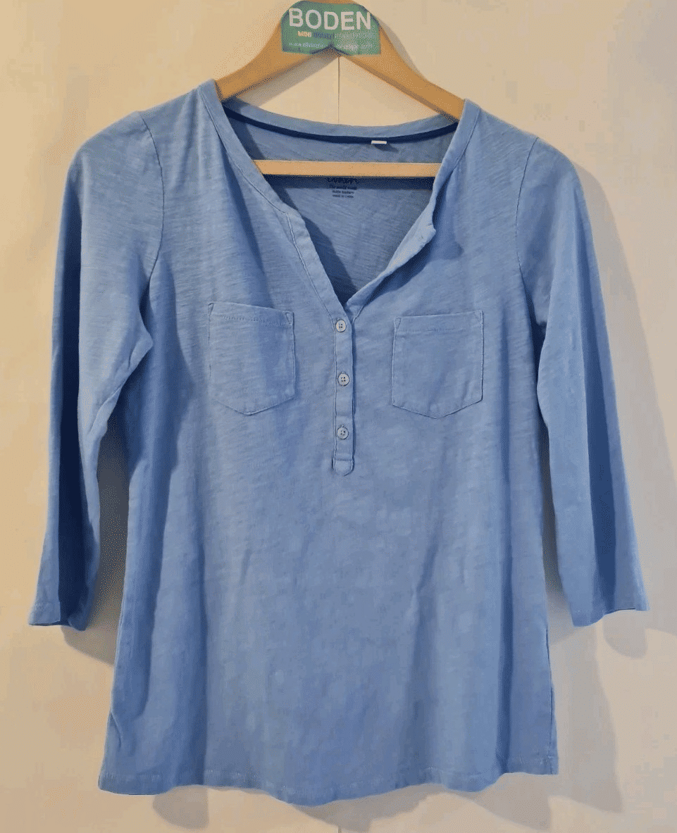 Thumbnail: Boden LADIES Cotton Pocket Top Blue V NECK Size XS Preloved A14
