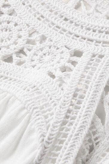 Thumbnail: Boden Anais White Jersey Crochet Midi Dress Size Uk 14R Brand New D0164 D21
