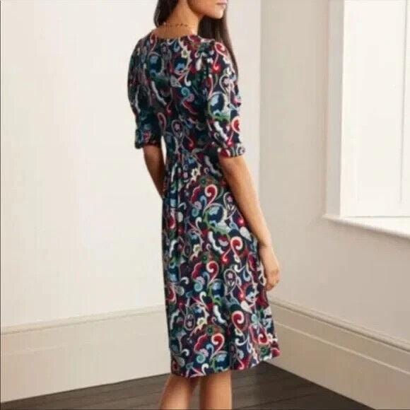 Thumbnail: Boden Lily Puff Sleeve Dress Navy Floral J0691 Size Uk 16R Brand New D10