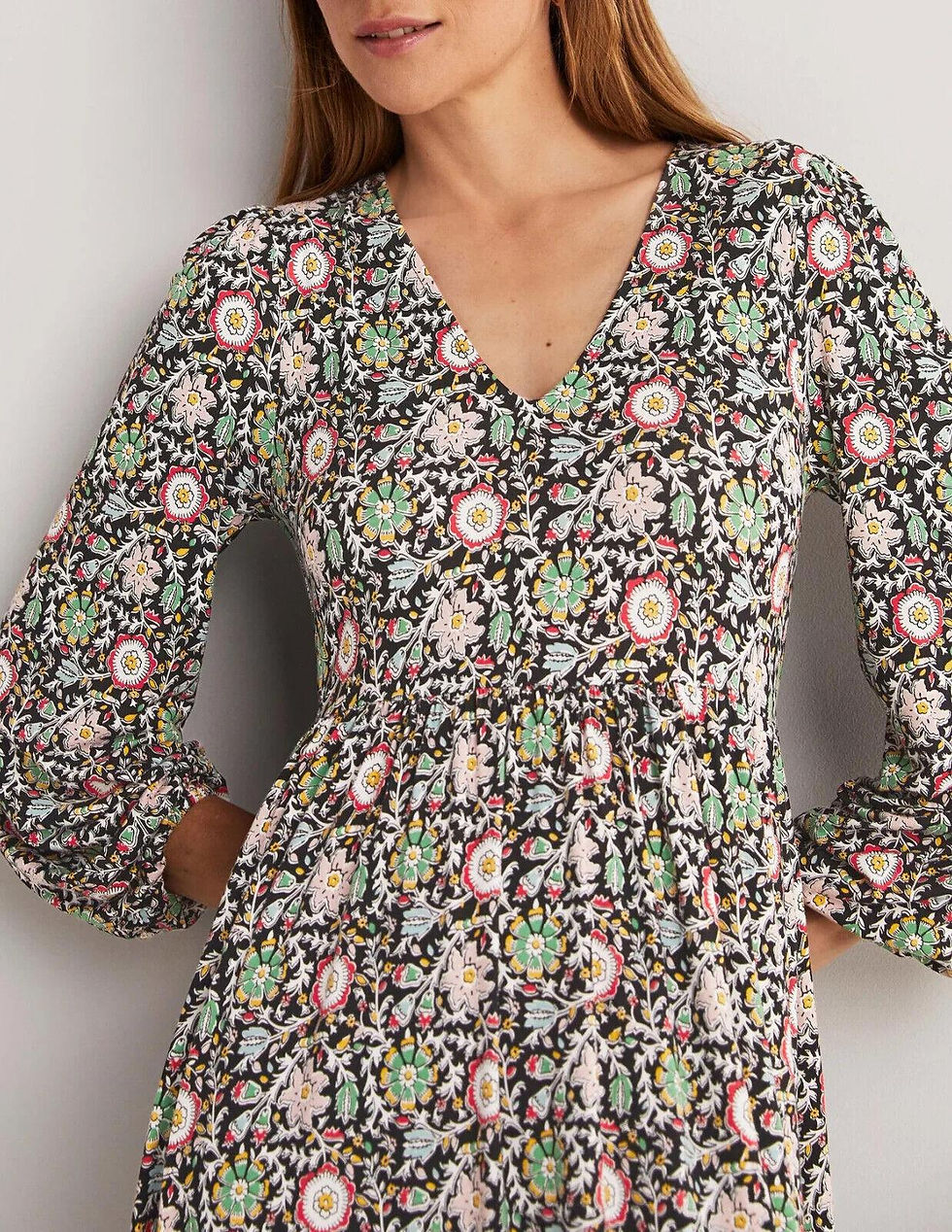 Thumbnail: BODEN Long Sleeve Jersey Midi Dress Multi Enchanting Twig UK 10R D0311 NEW D30