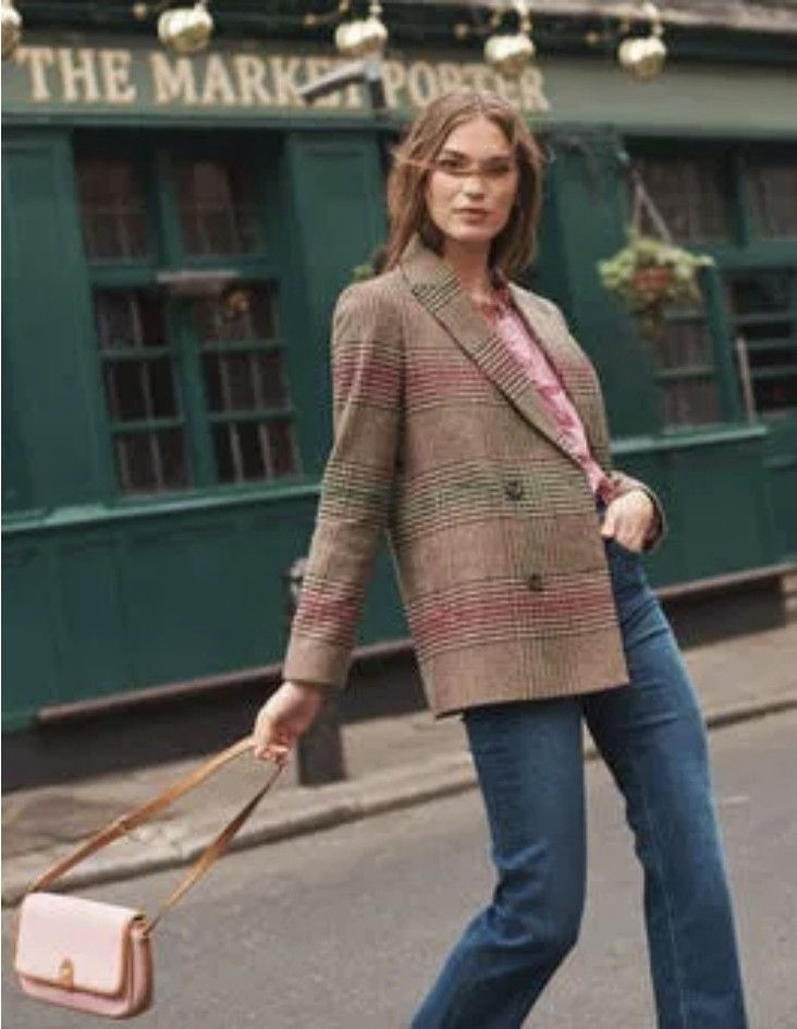 BODEN Double-Breasted Checked Coat RRP £198 Size UK 8 U0169 Brand New A11