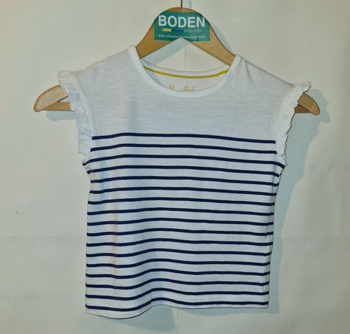 Mini Boden Girls Frill Stripe Cotton T-Shirt Age 5-6 Years Brand New G9