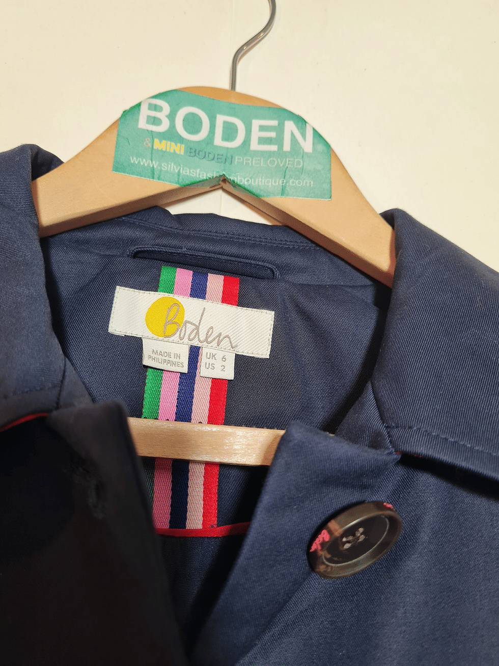 Thumbnail: BODEN Navy Belted Trench Midi Coat Size UK 6 Brand New C1