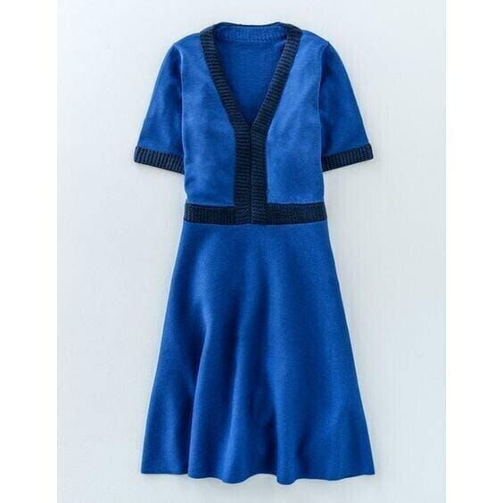 Thumbnail: Boden Olivia Knitted Ww046 Blue Dress Size Uk 14L Vgc D23