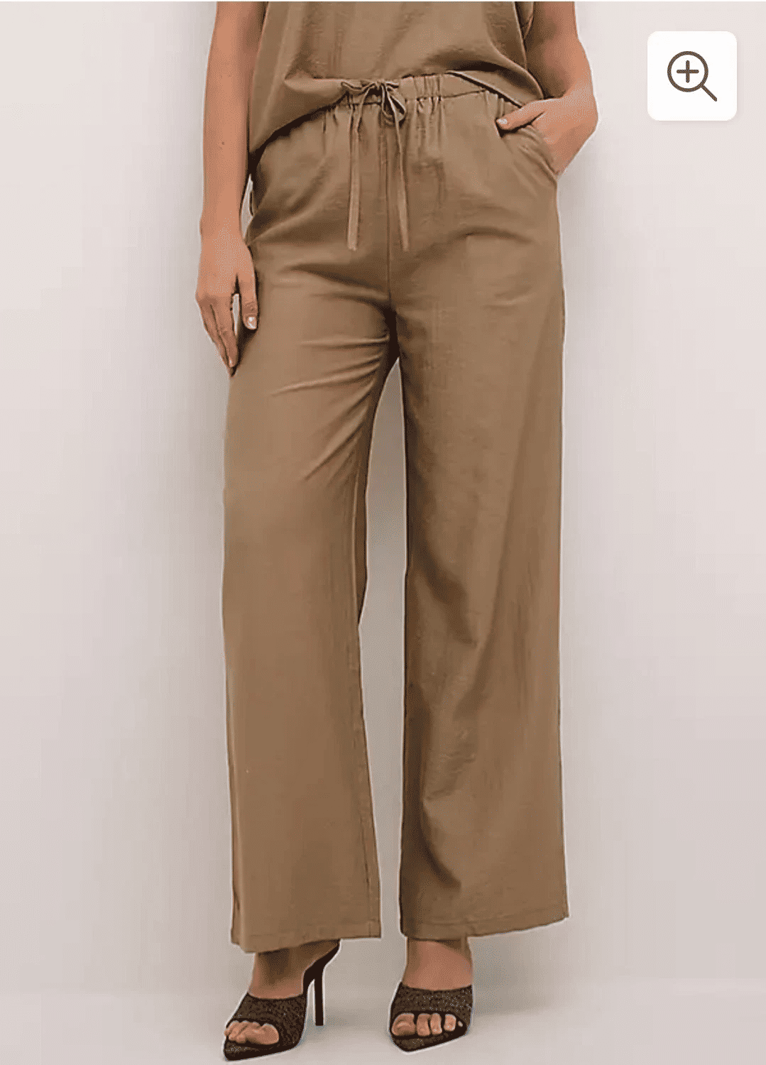 Cream Lori Wide Leg Drawstring Waist Trousers Beige Size UK 12 Brand New