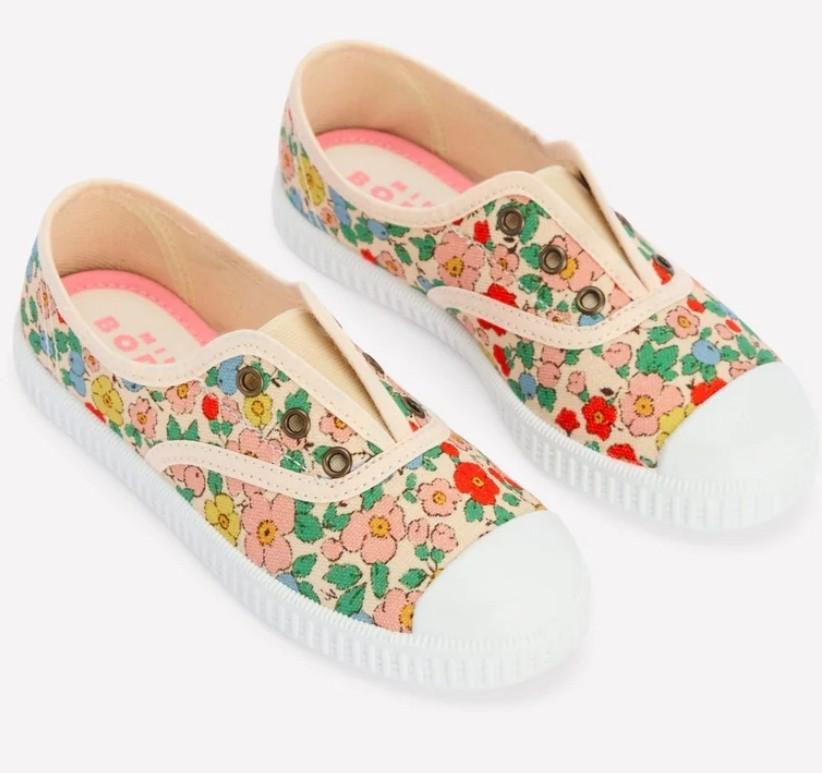 Thumbnail: Mini Boden Girls Laceless Canvas Pull-ons Blue Floral Size 11.5-30 Brand New H5