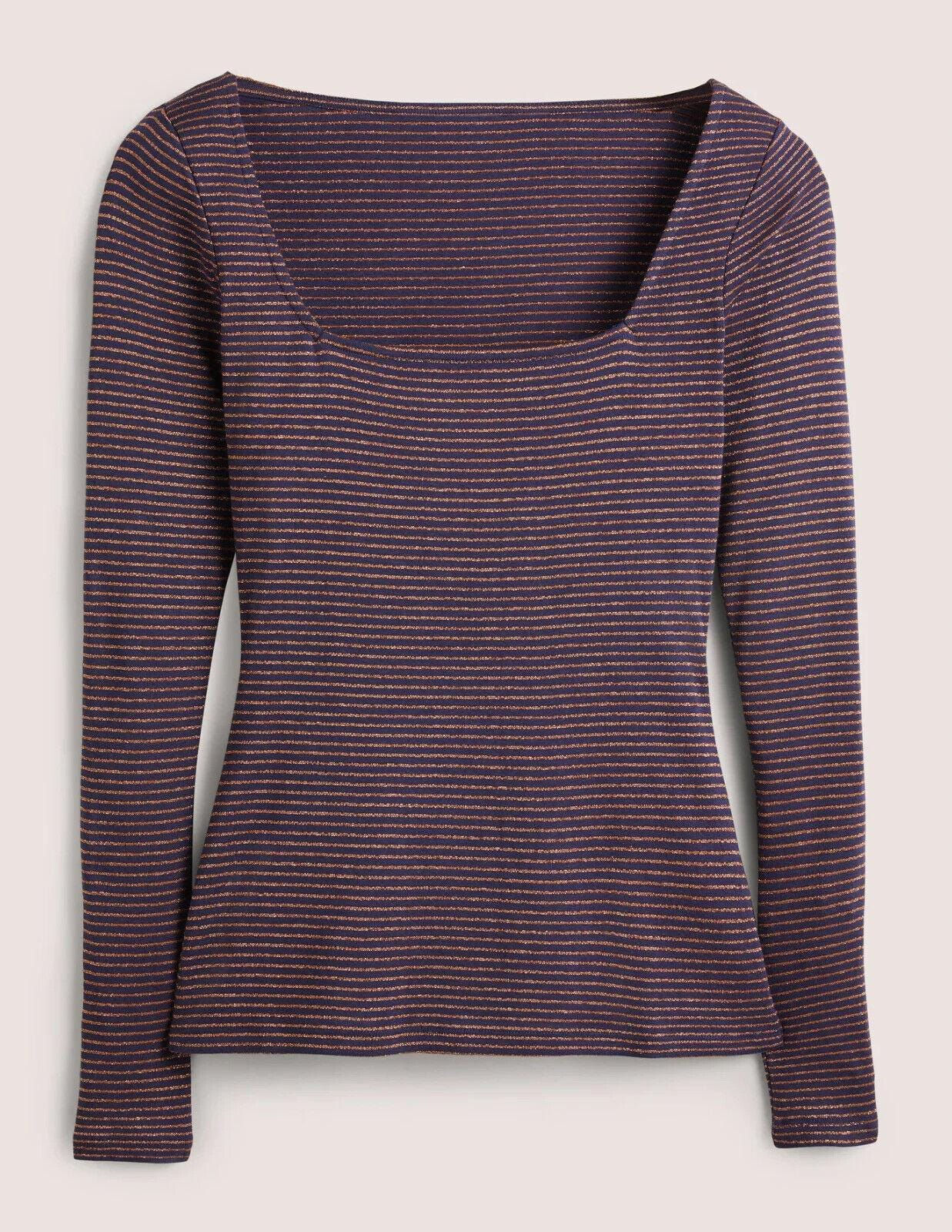 Boden Metallic Stripe Top Navy-Copper Size UK 6 T1123 Brand New SW2