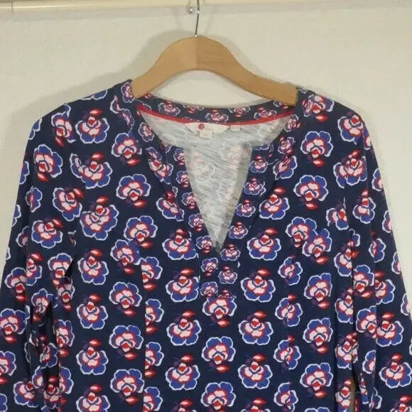 Thumbnail: Boden Stephanie Cotton Dress Red White Blue Floral Pockets Size UK 8R VGC D24
