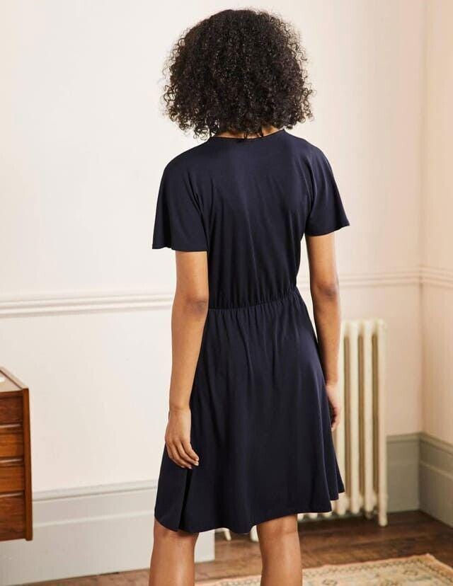 Thumbnail: Boden Flutter Sleeve Jersey Dress Navy Size Uk 8R Excellent Condition D0113 D42
