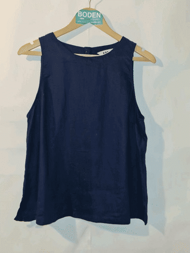 Thumbnail: Boden Linen Sleeveless Shell Top Navy RRP £60 T1597 UK 14 Excellent Condition A